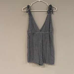 Urban Outfitters Romper. Deep V, Navy Gingham.  Medium. Good Condition. $15